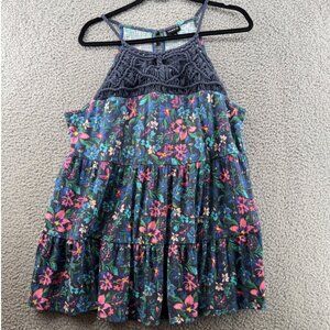 Torrid Sleeveless Floral Print Tiered Tunic Crochet Lace Yoke Button Back 2X